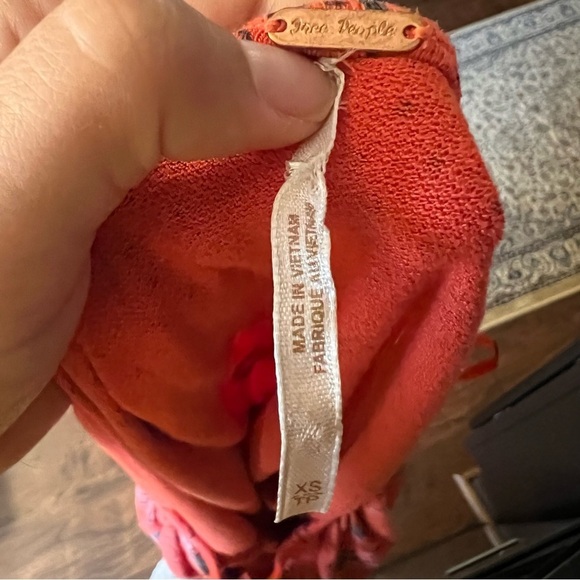 3/$30 🍂 Free People Last Time Orange Print Surplice Bell Sleeve Crop Top - Picture 8 of 8